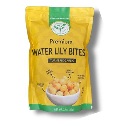 The Healthy Plate Turmeric Flavored Popped Water Lily Seeds  Turmeric Garlic Makhana  Puffed Lotus Seed  Gourmet, Crunchy &amp; Nutritious Snack (2.1 Ounce)