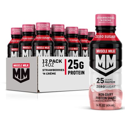 Muscle Milk Genuine Protein Shake, Strawberries &#39;N Crme, 25g Protein, 14 Fl Oz, 12 Pack