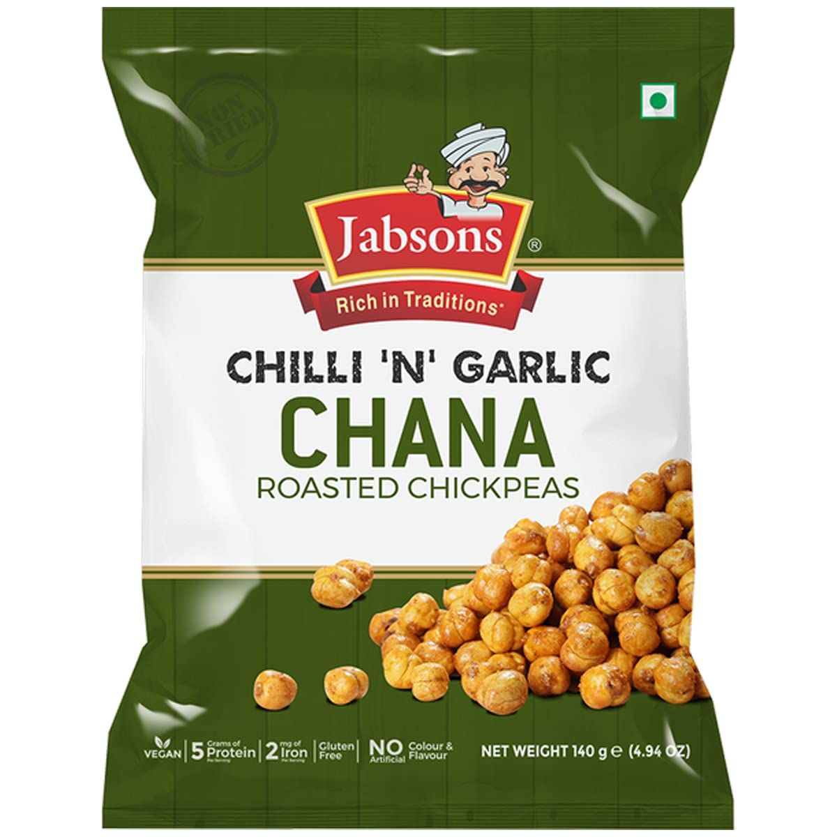 Jabsons - Chilli &amp; Garlic Chana, Roasted Chickpeas, 140 G (4.9 Oz)