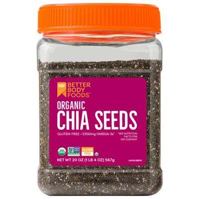 BetterBody Foods Organic Chia Seeds with Omega-3, Non-GMO, Gluten Free, Keto Diet Friendly, Vegan, Good Source of Fiber, Add to Smoothies, 1.25lb