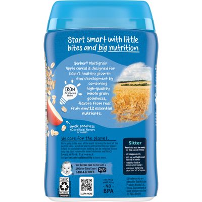 Gerber Baby Cereal, 2nd Foods, Multigrain Apple, Baby Food, 8 oz (Pack of 6)