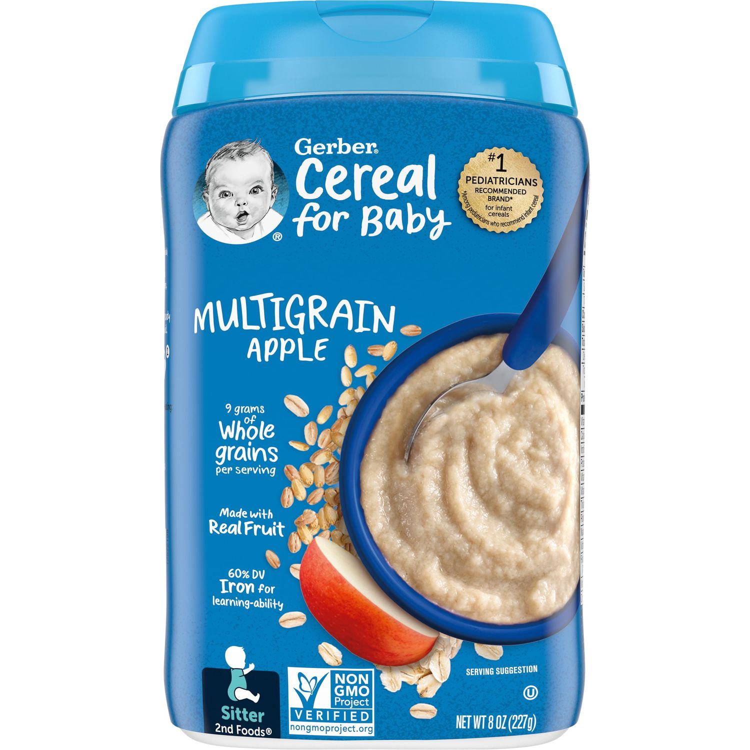 Gerber Baby Cereal, 2nd Foods, Multigrain Apple, Baby Food, 8 oz (Pack of 6)