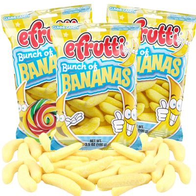 Needzo Banana Gummy Candy Bags, Chewy Fruit Flavored Candies, Tropical Party Favor Snacks, 3.5 Ounces (Pack of 3)
