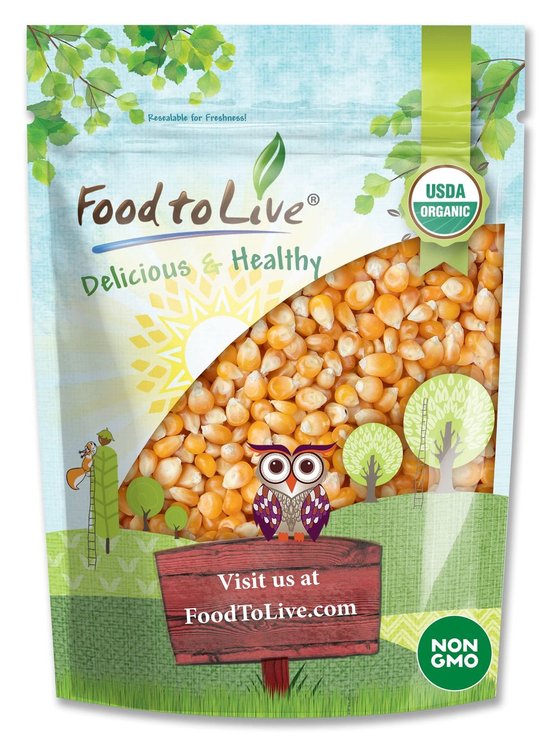 Food to Live Organic Yellow Popcorn - Non-GMO Corn Kernels, 100% Whole Grain, No Additives, No Preservatives, Vegan, Bulk. Theater-Quality Popcorn. Easy to Make. High Fiber, and Low-Calorie Snack