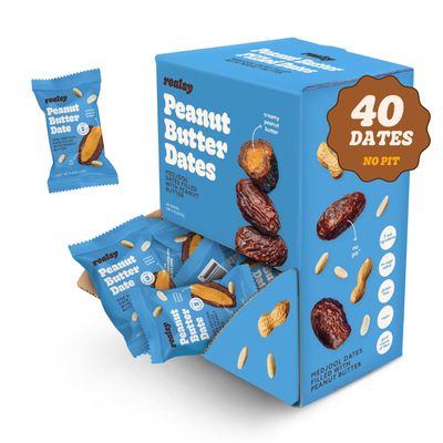 Realsy Peanut Butter Filled Medjool Dates, Organic Dates with No Sugar Added, Gluten-Free, Vegan, All Natural Healthy Snack, Single Wrapped (40 ct)