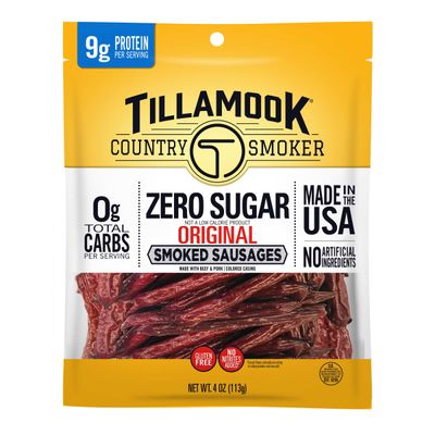 Tillamook Country Smoker Smoked Sausage, Zero Sugar, Original, 4 Ounce (1 Pack) Real Hardwood Smoked Sausages, Low Carb, High Protein Ready to Eat Keto Snack