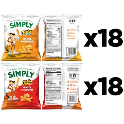Simply, Cheetos White Cheddar Puffs &amp; Crunchy Variety Pack, 0.875 Ounce (Pack of 36)