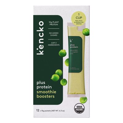 kencko Plus Protein Powder Booster - 12 Single Serve Pea Protein Packets - 10g of Vegan Protein Powder Each - Organic Plant Protein, One of Natures Original Superfoods - Mix with Your Favorite Drink