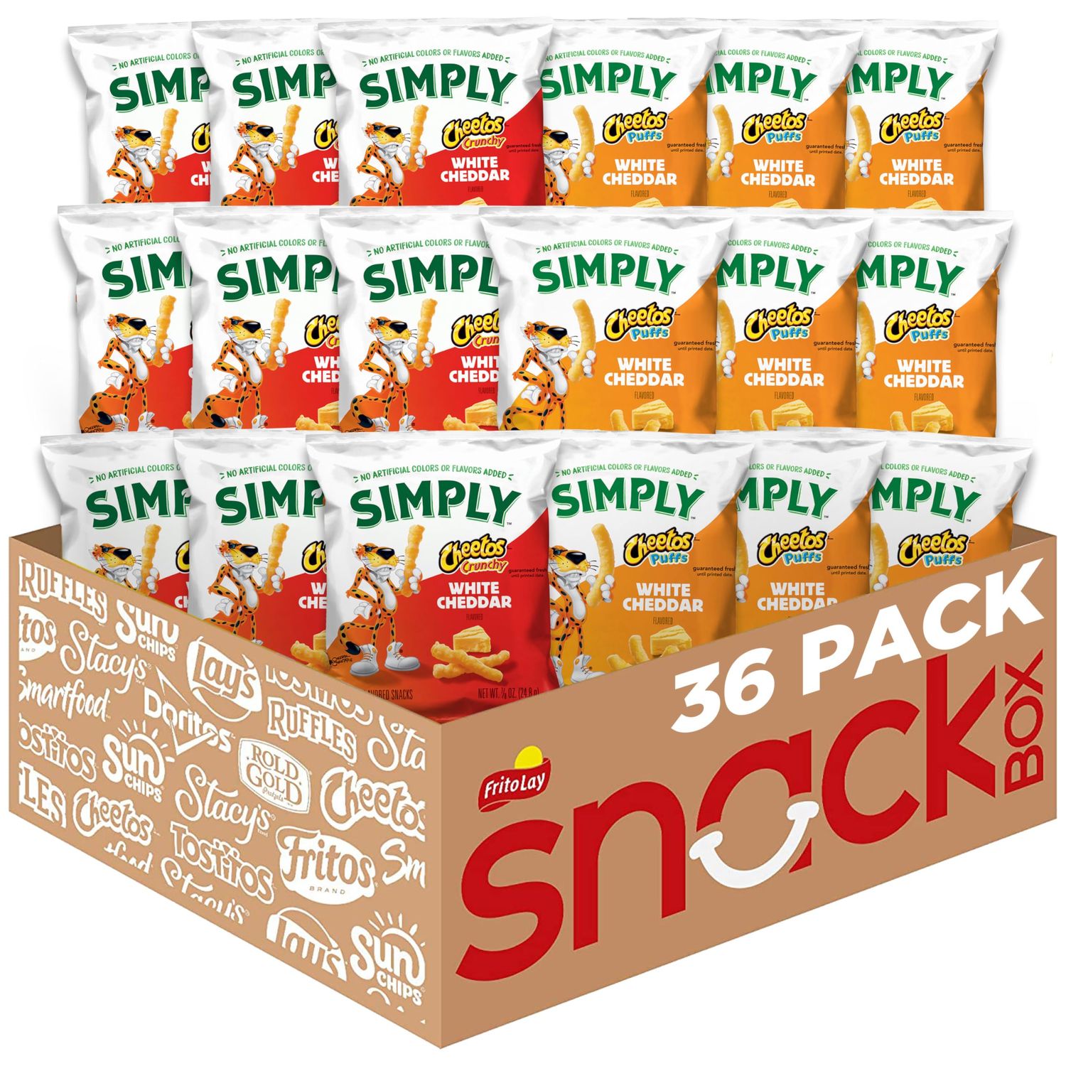 Simply, Cheetos White Cheddar Puffs &amp; Crunchy Variety Pack, 0.875 Ounce (Pack of 36)