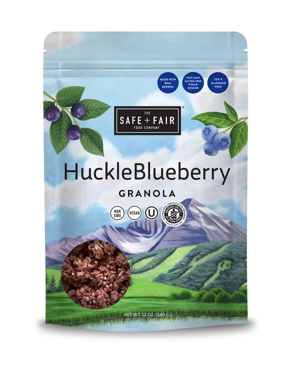 Safe  Fair HuckleBlueberry Granola - Gluten-Free, Dairy-Free &amp; Vegan Breakfast, Snack or Dessert - Allergen-Free, Non-GMO, and No Artificial Ingredients - 12oz