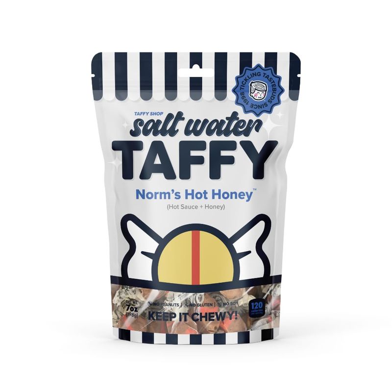 Taffy Shop Norm's Hot Honey, Hot Sauce Honey Salt Water Taffy - Gourmet Soft Chewy Candy, Bulk Sweet Snack, Fresh Gift &amp; Gluten-Free, 35 Individually Wrapped Pieces (7oz)