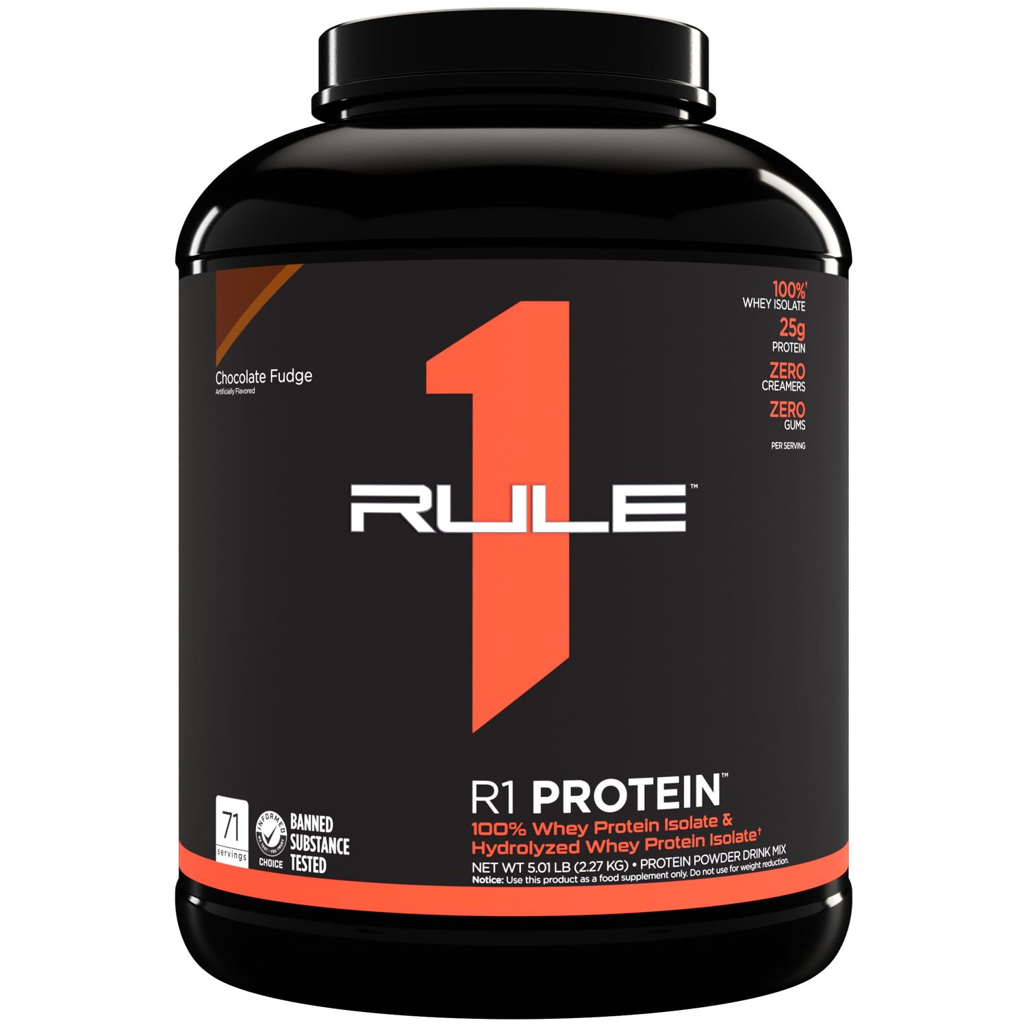Rule One Proteins R1 Protein - 25g Fast-Acting, Super-Pure 100% Isolate and Hydrolysate Protein Powder with 6g BCAAs (5 Pounds, Chocolate Fudge)