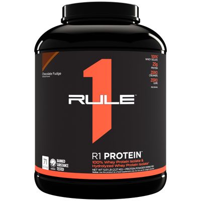 Rule One Proteins R1 Protein - 25g Fast-Acting, Super-Pure 100% Isolate and Hydrolysate Protein Powder with 6g BCAAs (5 Pounds, Chocolate Fudge)