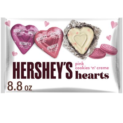 HERSHEY&#39;S Pink Cookies &#39;n&#39; Creme Hearts, Valentine&#39;s Candy Bag, 8.8 oz