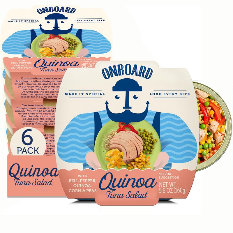 Onboard Ready to Eat Quinoa Tuna Salad - Organic Tuna Snacks with Quinoa, Peppers, Corn &amp; Peas - High-Protein Mediterranean Salad (5.64 oz)