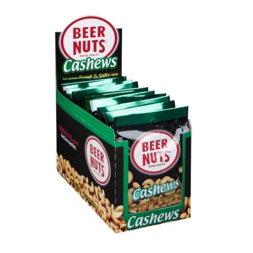 BEER NUTS Cashews - Gourmet Flavorful Sweet and Salty Bar &amp; Pub Roasted Cashews - Kosher, Low Sodium, Gluten Free Healthy Tailgate Food- Travel Size To Go Vending Machine Snack Packs 2oz Bag (12 Pack)