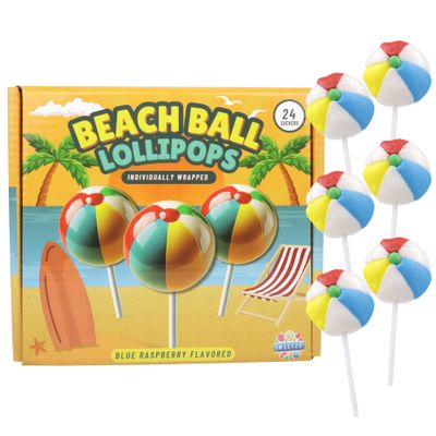 Beach Ball Lollipops, Individually Wrapped Blue Raspberry Suckers, Tropical Party Favors, 24 Count, 10.16 Ounces