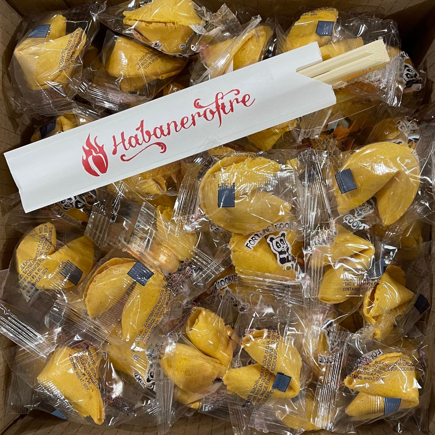 100 Individually Wrapped Fortune Cookies with Fun Fortunes, Lucky Numbers, Chinese Language, Bundle with 1 Set Habanerofire Chopsticks