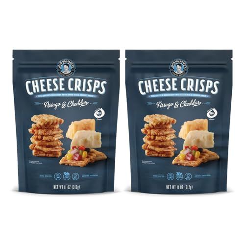 John Wm. Macy - Asiago &amp; Cheddar Cheese Crisps - Hand Crafted, Non GMO, and Nothing Artificial - Made with Real Cheese - 11 oz. Bags - 2 Pack