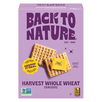 Back to Nature Harvest Whole Wheat Crackers - Dairy Free, Non-GMO, Made with Whole Grain Wheat &amp; Sea Salt, Delicious Snacks, 7 Ounce