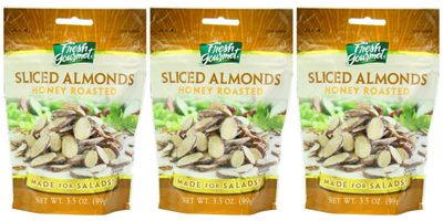 Fresh gourmet Sliced Almonds, Honey Roasted, 3 Pack