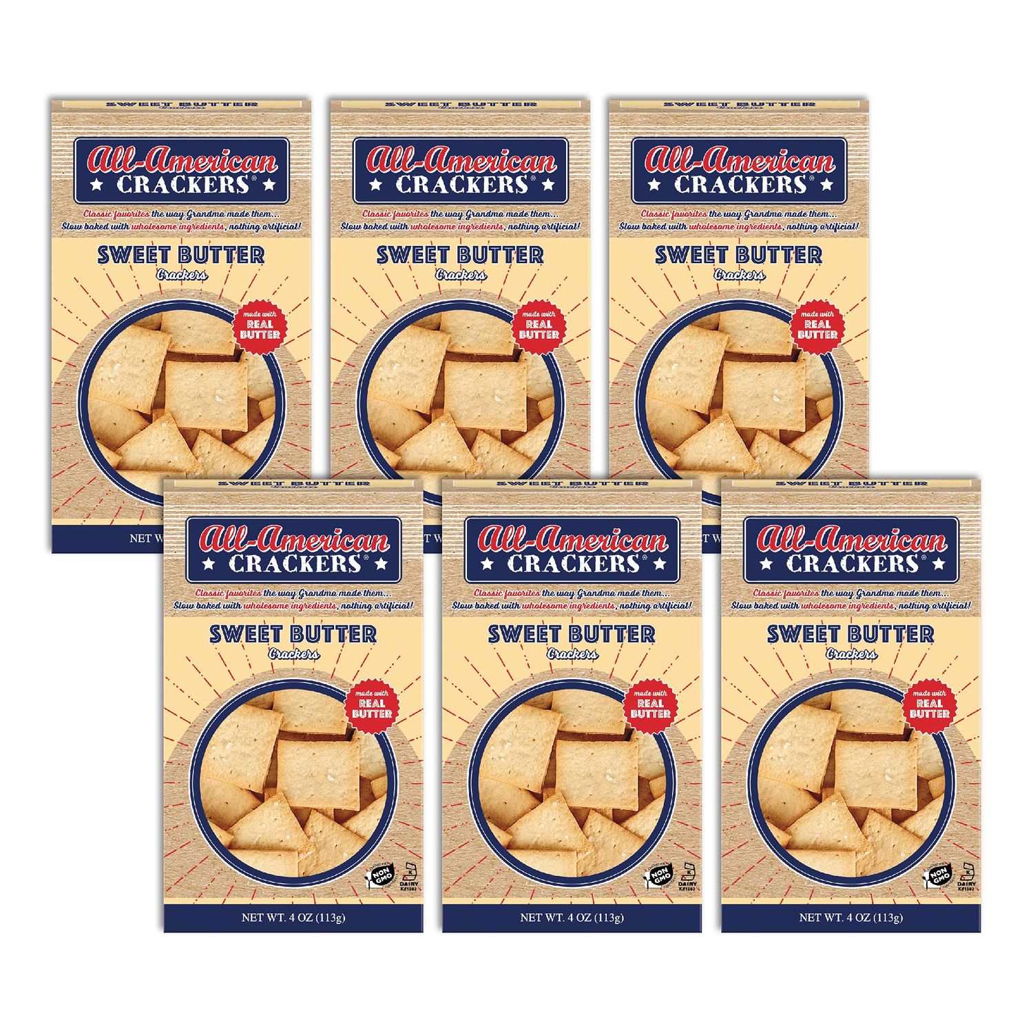 All-American Snack Crackers, Sweet Butter, 4 Ounce (Pack of 6)