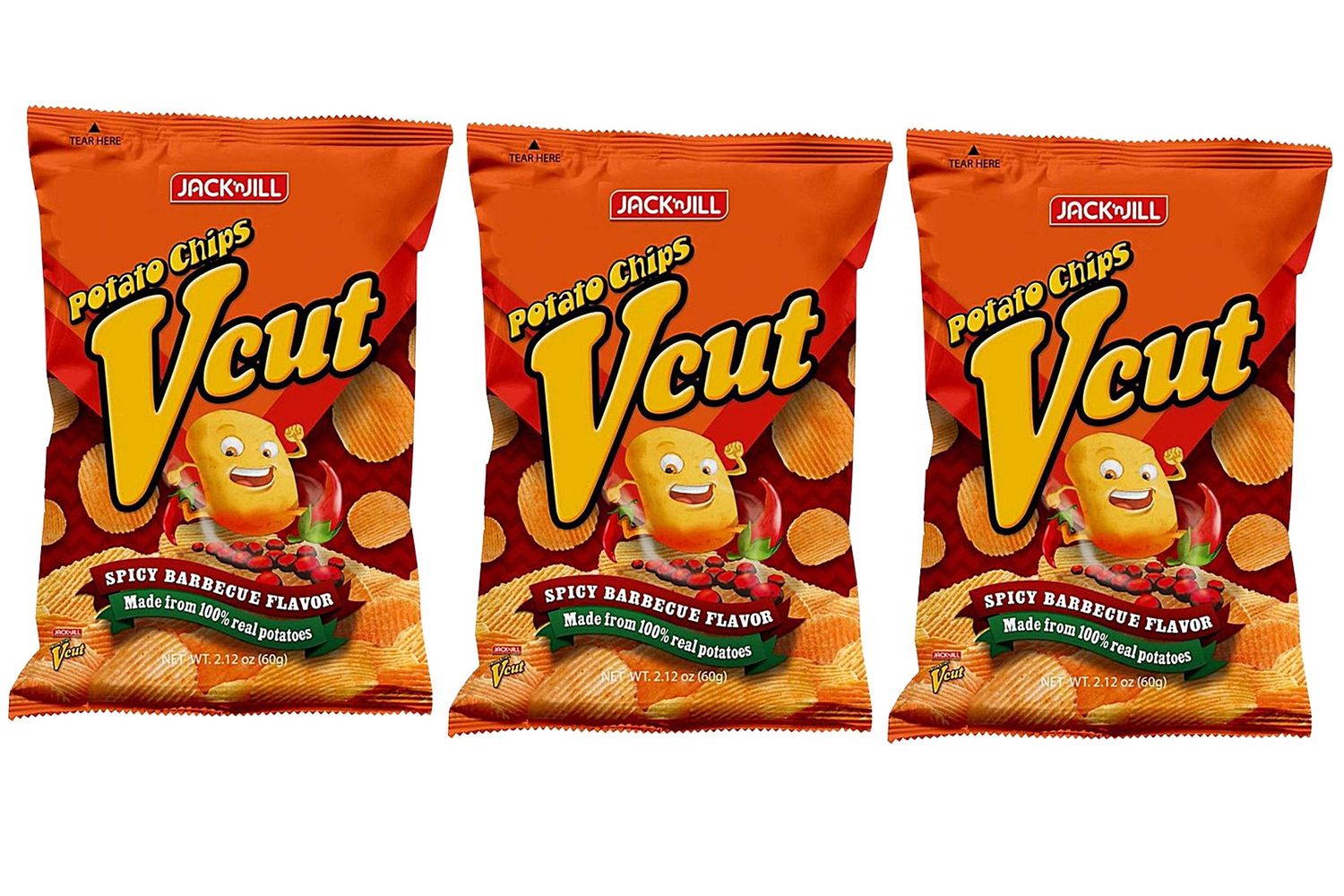 V Cut Potato Chips Spicy Barbecue Flavor Pack of Three 2.12oz Per Pack