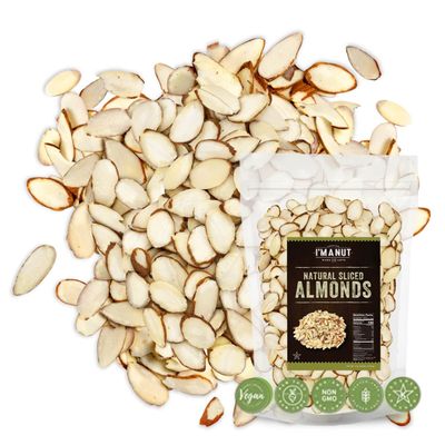 Premium Raw Unsalted Sliced Almonds 16oz (1 lb)  Superior Gourmet Quality  Batch Tested Gluten &amp; Peanut Free  Non-GMO  No PPO  Unblanched for Maximum Nutrition &amp; Flavor