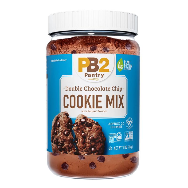 PB2 Pantry Double Chocolate Chip Cookie Mix - 16oz Jar  Certified Vegan, Gluten Free, Non-GMO, 4g Plant Protein Per Cookie