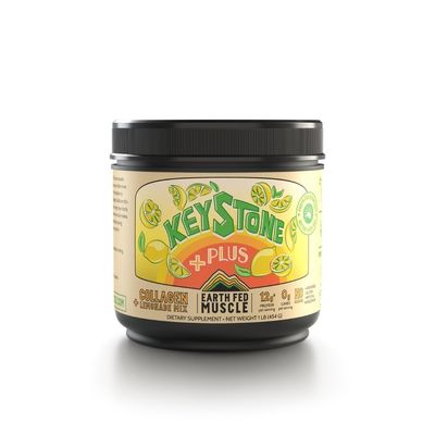 Earth Fed Muscle Keystone Plus Collagen Peptides Powder Lemonade Mix - Full Absorption - Supports Hair, Skin, Nails, Joints &amp; Workout Recovery - Sugar Free, Gluten Free, Keto Friendly, 33 Servings