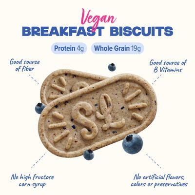Sweet Loren's Vegan Breakfast Biscuits Blueberry 4g Protein, 19g Whole Grains Plant Based, Gluten Free, Dairy Free, Nut Free Snacks 6 Pack (30 Total Biscuits, 1.6 ounce each)