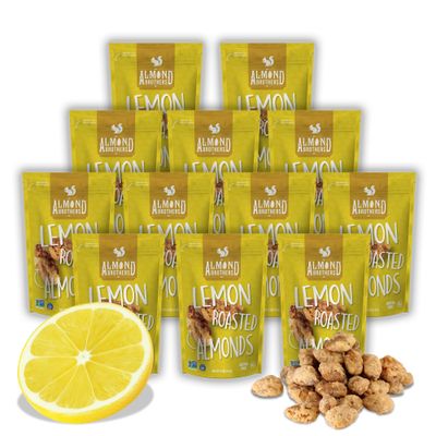 Almond Brothers Roasted Almonds - Hand Crafted Lemon Glazed Almonds, Gluten-Free, Non-GMO, Candied Almonds, Gourmet Almonds Snack - Lemon Roasted, (5 Ounce, Pack of 12)