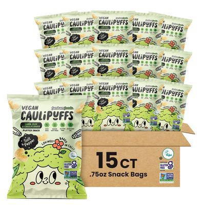 Vegan Salt &amp; Pepper CauliPuffs - Corn, Rice, and Cauliflower Gluten Free Puffed Snack (box of 15-0.75oz bags)
