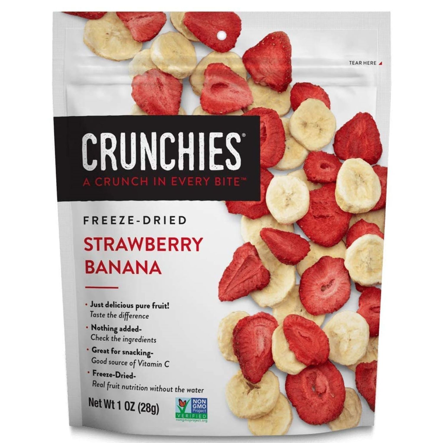Crunchies Freeze-Dried Fruits, 100% All Natural Crispy Fruit, Non GMO and Kosher, Single Resealable Freeze Dried Fruit Snack Pack (Strawberry Banana, 1 Ounce (Pack of 1))