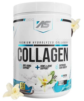 Alpha Supps Premium Hydrolyzed Collagen Protein Powder - Collagen Peptides Supplement for Men &amp; Women with Digestive Enzymes - 30 Servings (French Vanilla)