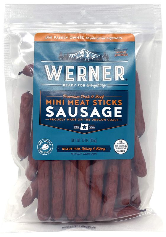 Werner Mini Sausage Meat Sticks - 12 Ounces - Made in the USA, Bulk Meat Sticks