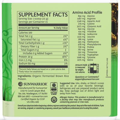 Brown Rice Protein Powder with Bcaa &amp; Amino Acids Raw Rice Protein Shake Gluten Free Low Carb Dairy Free  Plant Based Classic Sprouted Brown Rice Protein Powder Natural 750g by Sunwarrior