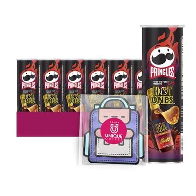 Pringles Street Flavors 6- Count of Hot Ones Bbq Potato Crisps Chips, On-The-Go Lunch Snack 5.5 oz Can  1 Freebie by Unique Outlet