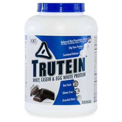 Body Nutrition Trutein High Protein Powder: 45% Whey, 45% Casein, 10% Egg White, Gluten-Free, Low Sodium, Grass Fed Whey Protein Powder, Gym Supplement &amp; Breakfast Shake, Chocolate, 4lb
