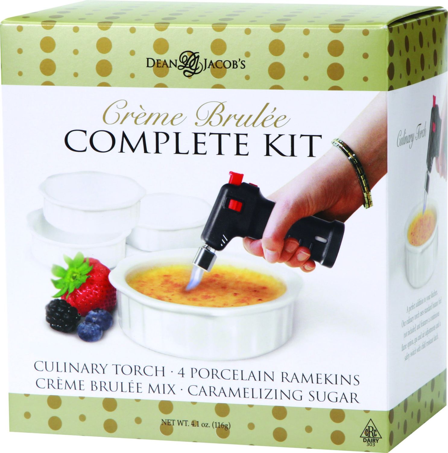 Dean Jacobs Quick &amp; Delicious Creme Brulee Gift Set with Culinary Torch for Caramelizing Tops