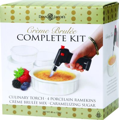 Dean Jacobs Quick &amp; Delicious Creme Brulee Gift Set with Culinary Torch for Caramelizing Tops