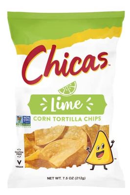 Chicas Tortilla Chips, White Corn Tortilla Chips Lime, Gluten Free, Vegan, Non-GMO, For Dips, Spreads &amp; More, 7.5 Ounce Bag (Pack of 1)