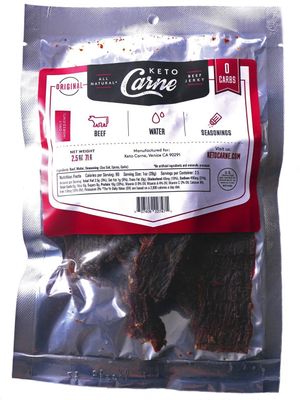 KETO CARNE  Healthy Keto &amp; Low Carb Beef Jerky  0g Carb  0g Sugar  Sugar Free, Zero Carb  Gluten Free  Soy Free  Preservative Free  Nitrate Free  All Natural  Pack of 4