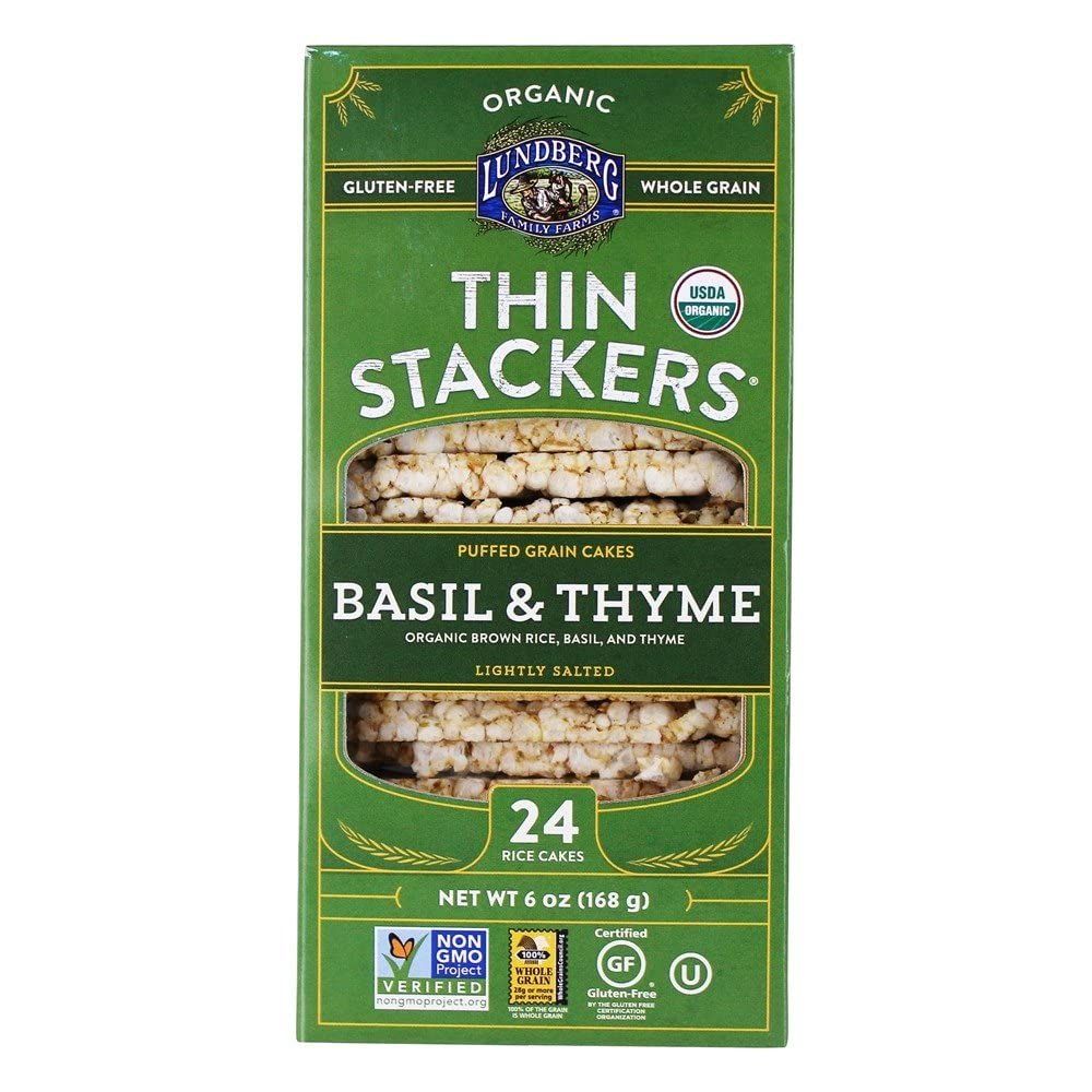 Lundberg Organic Thin Stackers, Basil &amp; Thyme, 6 Oz, Gluten-Free, Vegan, Kosher, Usda Certified Organic, Non-Gmo Verified, Whole Grain Brown Rice, 6 Oz