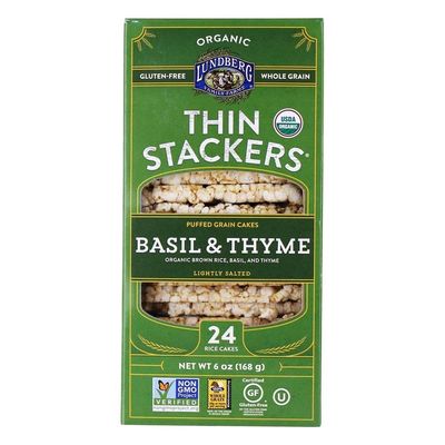 Lundberg Organic Thin Stackers, Basil &amp; Thyme, 6 Oz, Gluten-Free, Vegan, Kosher, Usda Certified Organic, Non-Gmo Verified, Whole Grain Brown Rice, 6 Oz