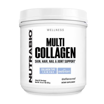 NutraBio Multi Collagen Powder- Hydrolyzed Collagen Peptides for Glowing Hair &amp; Skin- Grass-Fed- Collagen Powder for Women and Men- 45 Servings