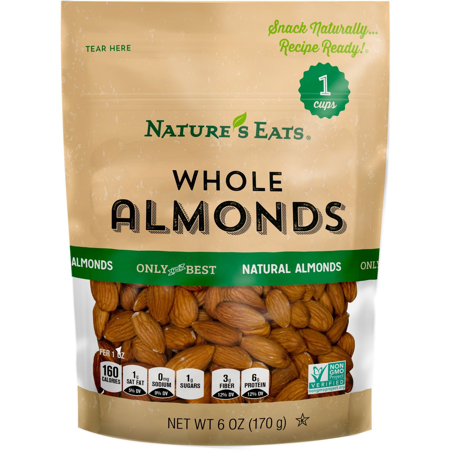 Nature&#39;s Eats Whole Natural Almonds 6oz, 6 Ounce (Pack of 7)