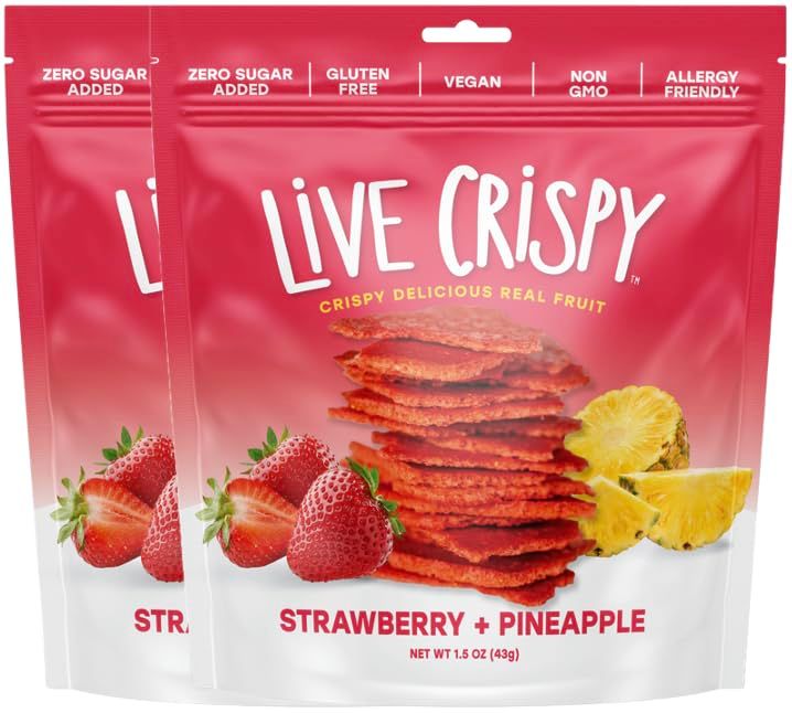 Live Crispy Fruit Chips - Pineapple-Powered Snack Packed with 100% Natural Fruit - Antioxidant-Rich, Vitamin-Packed (Strawberry/Pineapple) 2 Pack