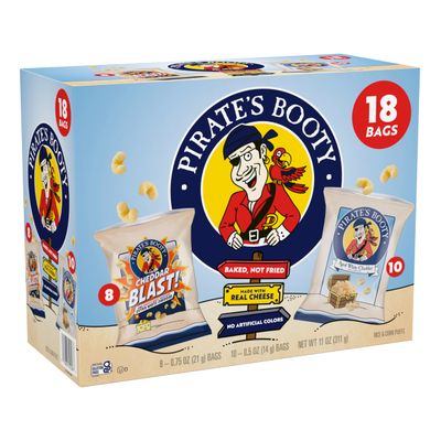 Pirate&#39;s Booty Aged White Cheddar and Cheddar Blast Cheese Puffs Variety Pack, Gluten Free, Individual Size Snack Bags (18 Count)