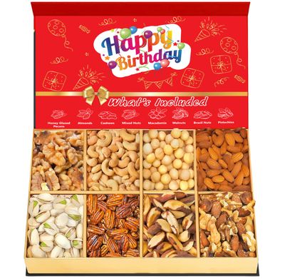 Luxurious Treats Nuts Gift Basket, Happy Birthday Nut Gifts Gourmet Collection Healthy Food Box Mixed Cravings Platter Tray Sampler Assortment Mix for Men Women